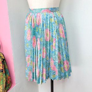 Vintage 1960s Floral Print Pleated Skirt